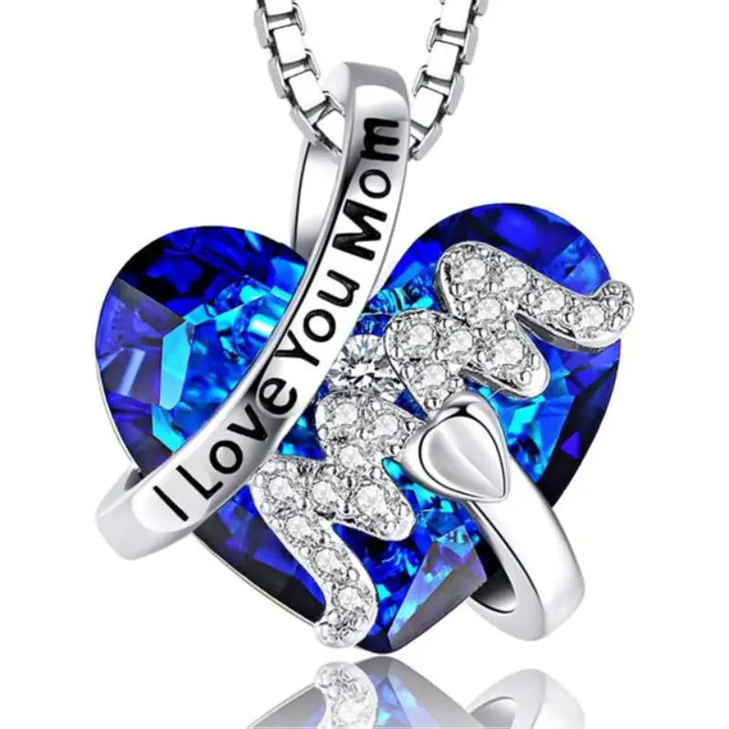 Luxury Fashion "Mom" Pendant Necklace Red Blue Heart Crystal