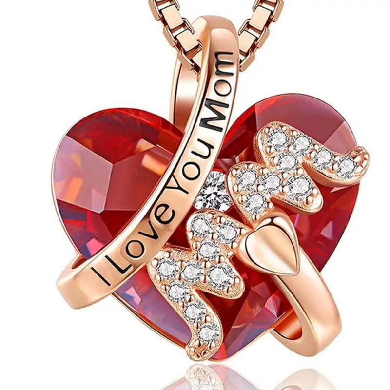 Luxury Fashion "Mom" Pendant Necklace Red Blue Heart Crystal