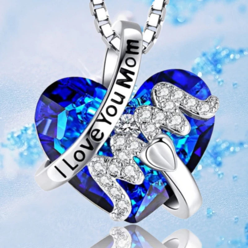 Luxury Fashion "Mom" Pendant Necklace Red Blue Heart Crystal